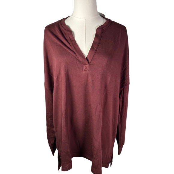 Lou & Grey Tops - Lou & Grey Bohemian Rouge V Neck Split Hem Long Sleeve Sweatshirt Top XL New